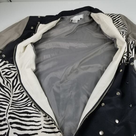 Diane Gilman Black White Gray Zebra BOHO Silke Jacket Windbreaker Nice Size S - Picture 3 of 4